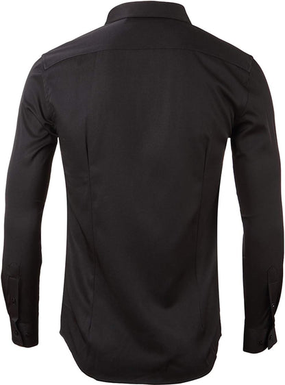 Mens Fiber Casual Button up Slim Fit Collared Formal Shirts, Black Button down Shirt