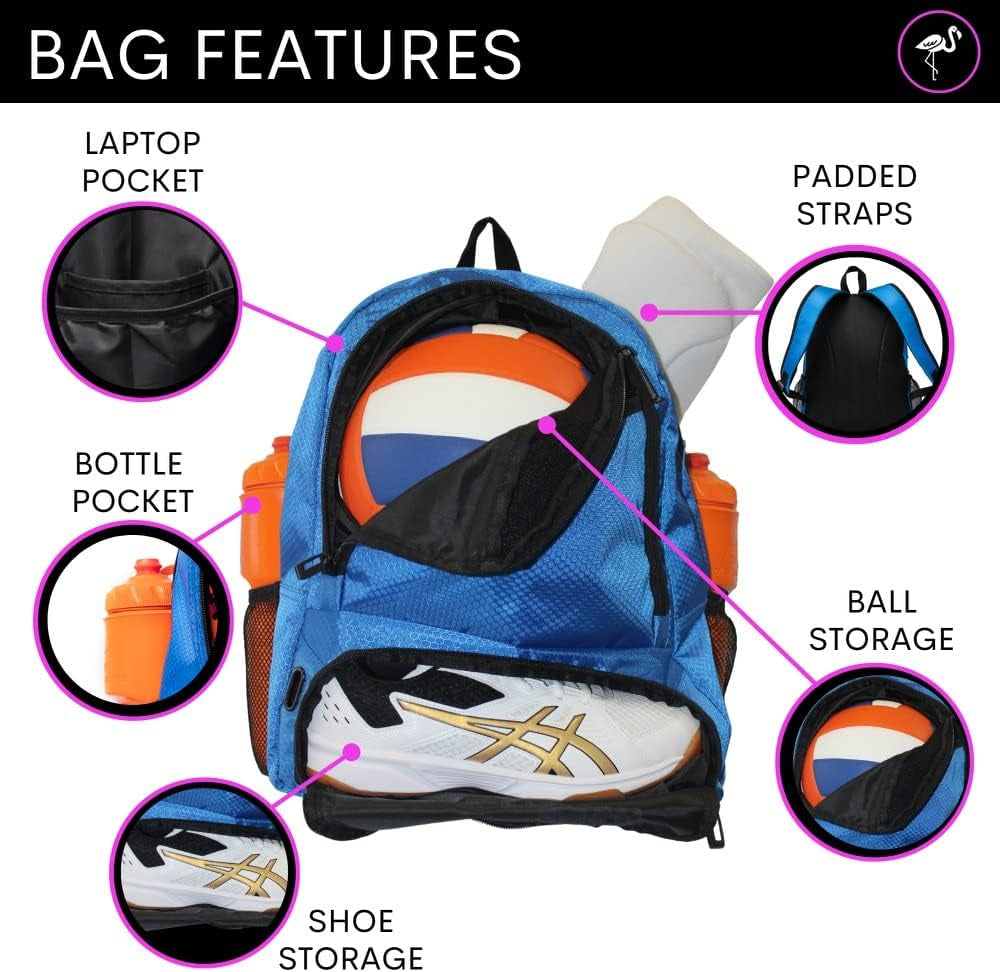Athletic Backpack - Large Sports Soccer & Basketball Bag - Separate Ball & Cleat Compartment - Durable Design - Boys & Girls - for Soccer, Basketball, Volleyball and Gym Equipment - Blue/Black