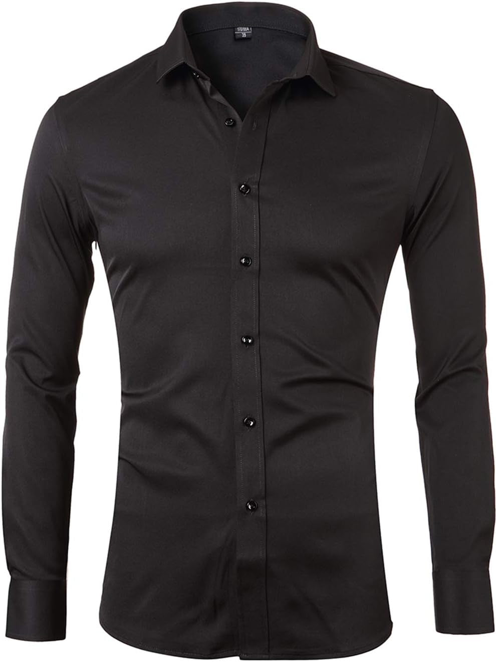 Mens Fiber Casual Button up Slim Fit Collared Formal Shirts, Black Button down Shirt