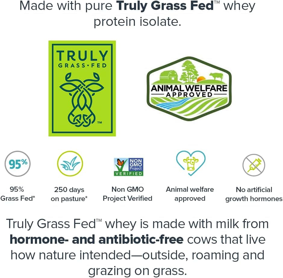 Whey+ Protein Whey Isolate from Grass Fed Cows - Whey Protein Isolate Powder Low Calorie, Non-Gmo, Sugar Free, Lactose and Gluten Free, All Natural Protein Powder for Men & Women (60 Servings)