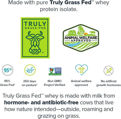 Whey+ Protein Whey Isolate from Grass Fed Cows - Whey Protein Isolate Powder Low Calorie, Non-Gmo, Sugar Free, Lactose and Gluten Free, All Natural Protein Powder for Men & Women (60 Servings)