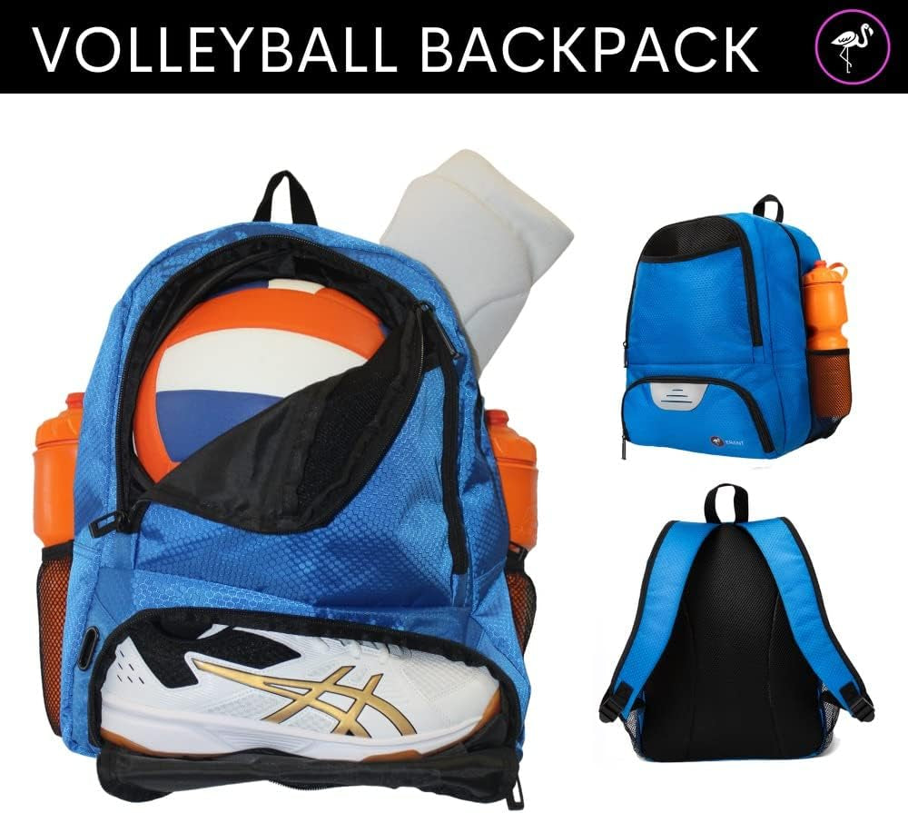 Athletic Backpack - Large Sports Soccer & Basketball Bag - Separate Ball & Cleat Compartment - Durable Design - Boys & Girls - for Soccer, Basketball, Volleyball and Gym Equipment - Blue/Black
