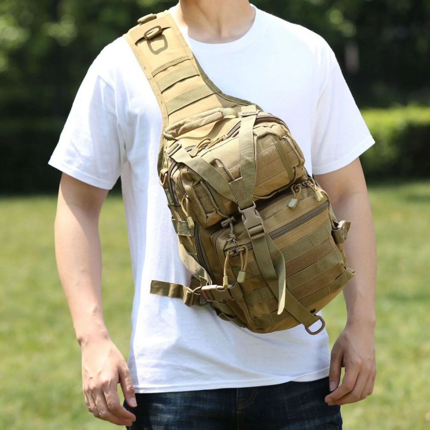 Jupitergear Tactical Military Sling Backpack 15L Shoulder Bag Molle Outdoor Daypack Backpack with Adjustable Strap