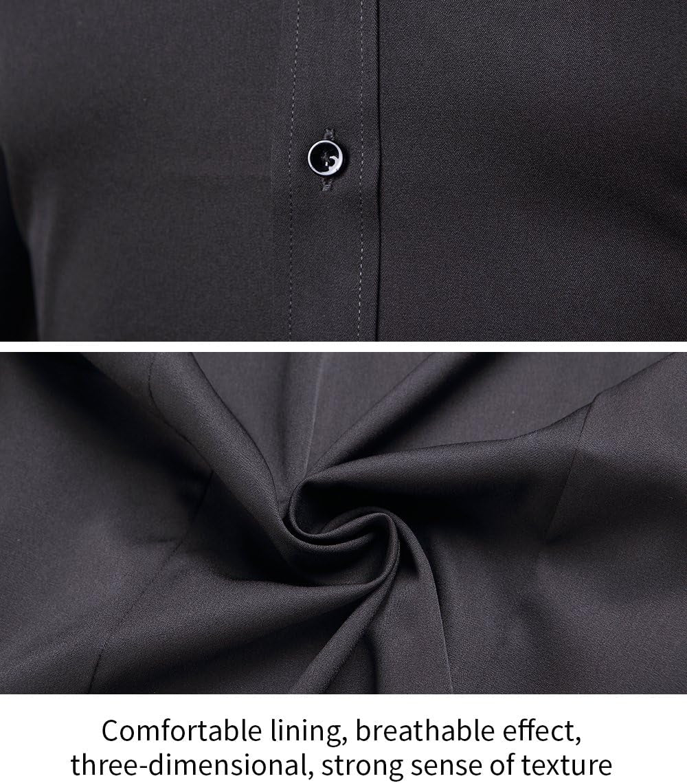Mens Fiber Casual Button up Slim Fit Collared Formal Shirts, Black Button down Shirt