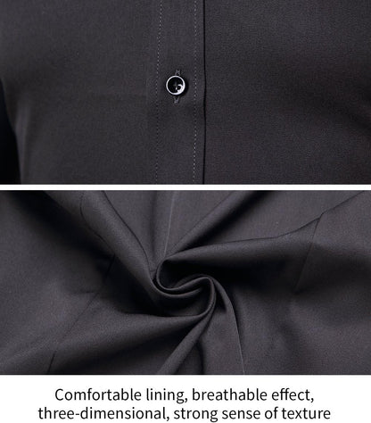 Mens Fiber Casual Button up Slim Fit Collared Formal Shirts, Black Button down Shirt