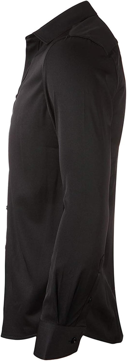 Mens Fiber Casual Button up Slim Fit Collared Formal Shirts, Black Button down Shirt